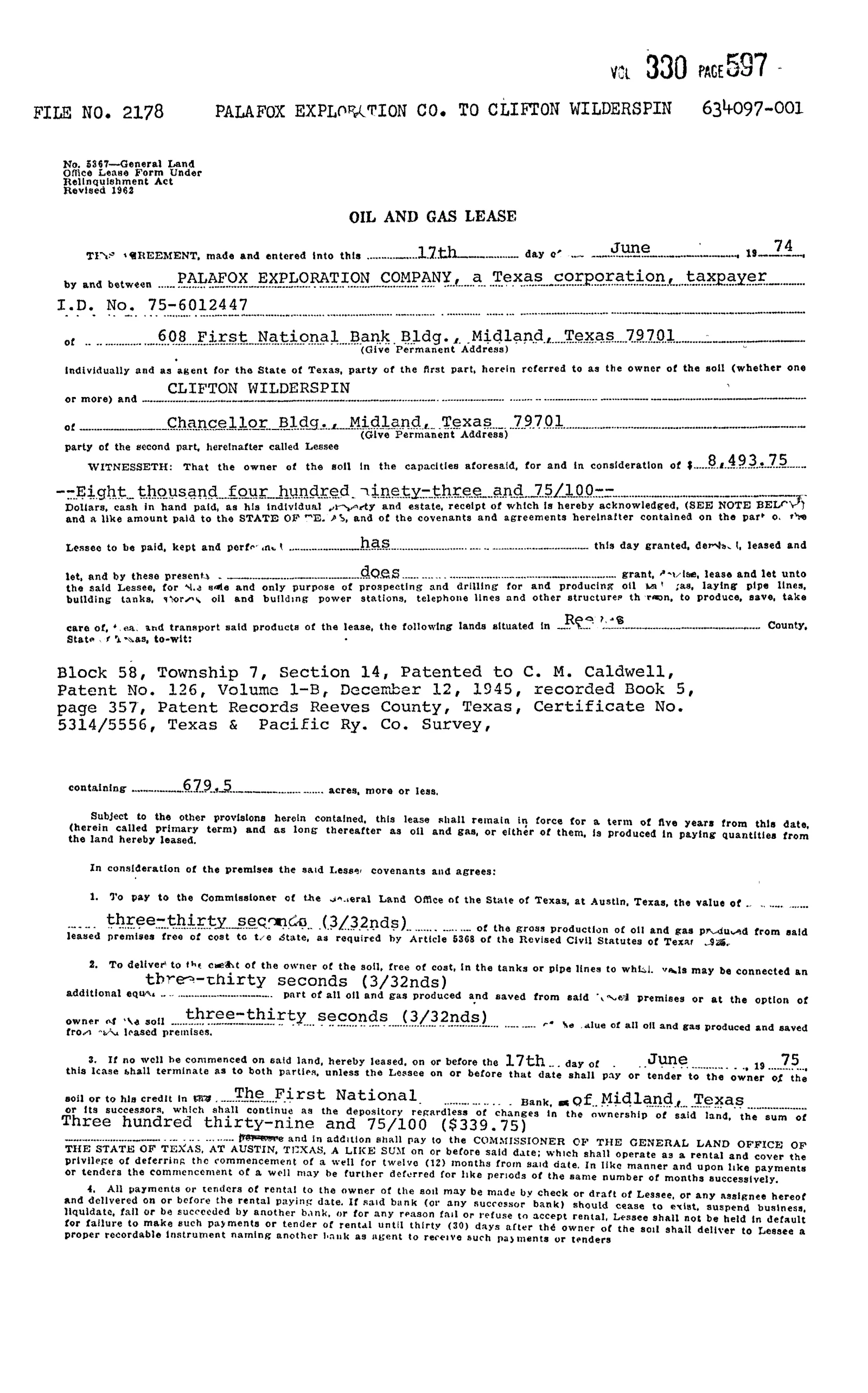 Palafox Exploration Company - Recorded Oil, Gas And Mineral Lease (Doc #24661272)